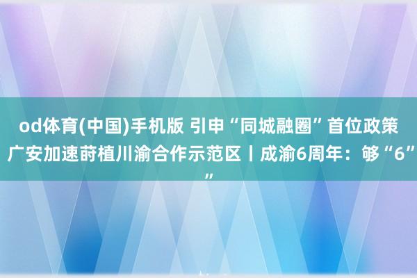 od体育(中国)手机版 引申“同城融圈”首位政策 广安加速莳植川渝合作示范区丨成渝6周年：够“6”