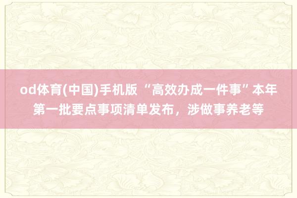 od体育(中国)手机版 “高效办成一件事”本年第一批要点事项清单发布，涉做事养老等