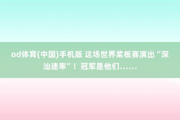 od体育(中国)手机版 这场世界桨板赛演出“深汕速率”！冠军是他们……