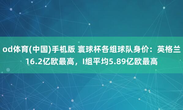 od体育(中国)手机版 寰球杯各组球队身价：英格兰16.2亿欧最高，I组平均5.89亿欧最高