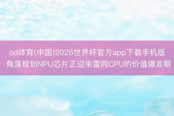 od体育(中国)2026世界杯官方app下载手机版 角落规划NPU芯片正迎来雷同CPU的价值爆发期