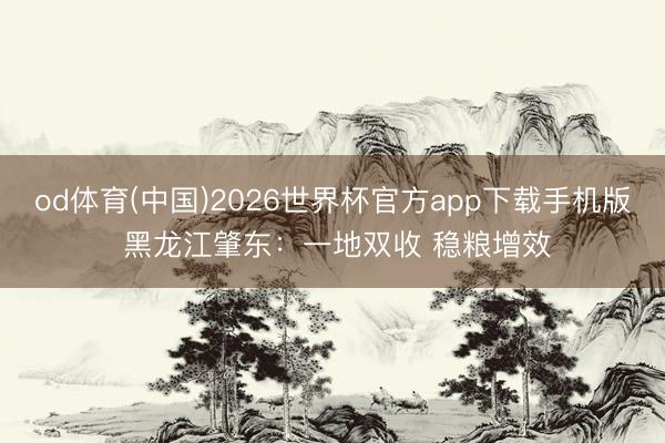 od体育(中国)2026世界杯官方app下载手机版 黑龙江肇东：一地双收 稳粮增效