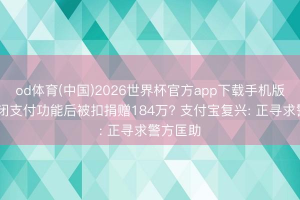 od体育(中国)2026世界杯官方app下载手机版 用户关闭支付功能后被扣捐赠184万? 支付宝复兴: 正寻求警方匡助