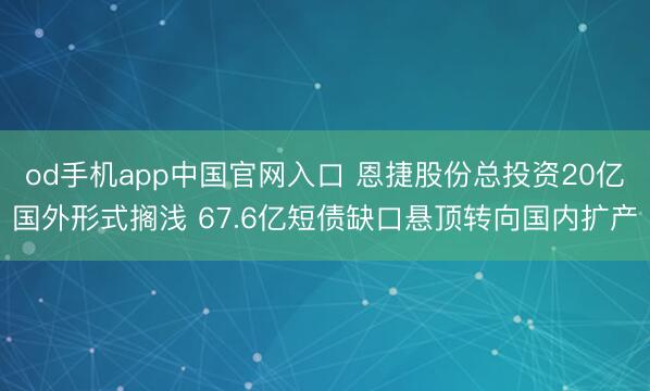 od手机app中国官网入口 恩捷股份总投资20亿国外形式搁浅 67.6亿短债缺口悬顶转向国内扩产