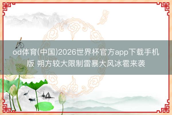 od体育(中国)2026世界杯官方app下载手机版 朔方较大限制雷暴大风冰雹来袭