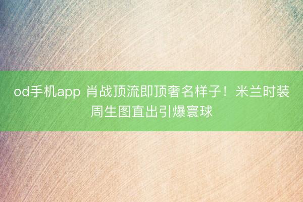 od手机app 肖战顶流即顶奢名样子!米兰时装周生图直出引爆寰球